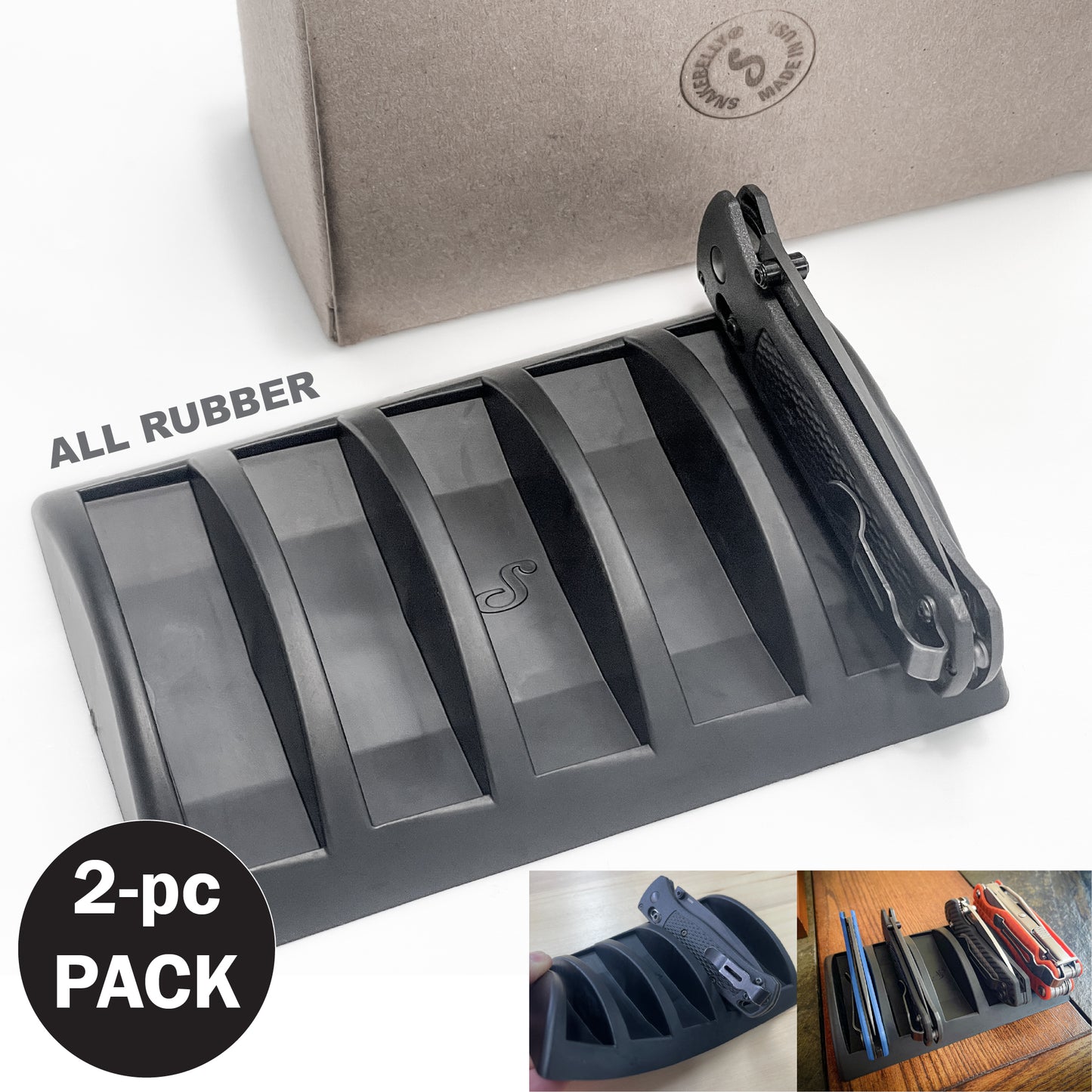 EDC KNIFE RACK - Rubber Pocket Knife Organizer Tray 5-Position (2-pc multipack)